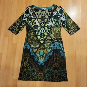 Sandra Darren Multicolor Geometric Long Sleeve Dress